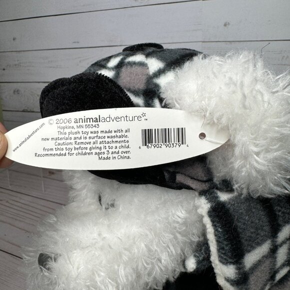 Animal Adventure 15" White Bear Black Plaid Winter Jacket Cap Plush Stuffed Toy - Picture 9 of 9